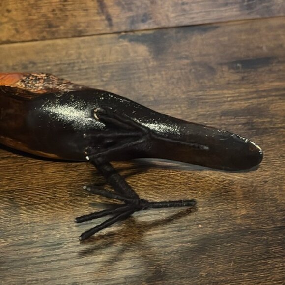 Carved Wood Bird Sculpture Folk Art Painted Bird on Metal Yarn Covered Legs 7” - Picture 8 of 11